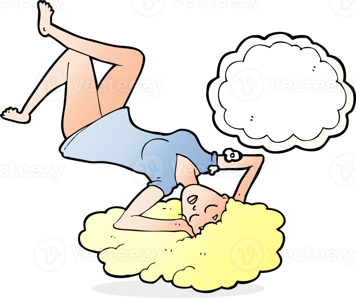 cartoon woman lying on floor with thought bubble png