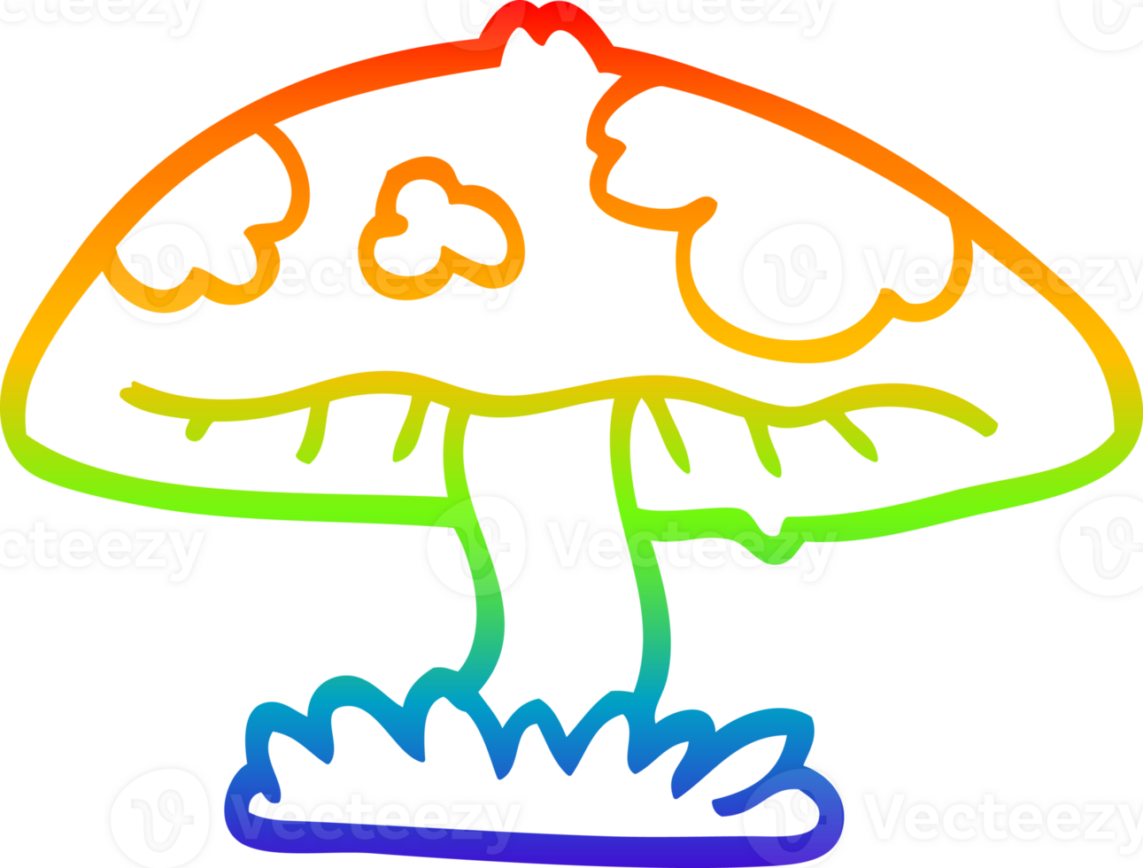 rainbow gradient line drawing of a cartoon mushroom png