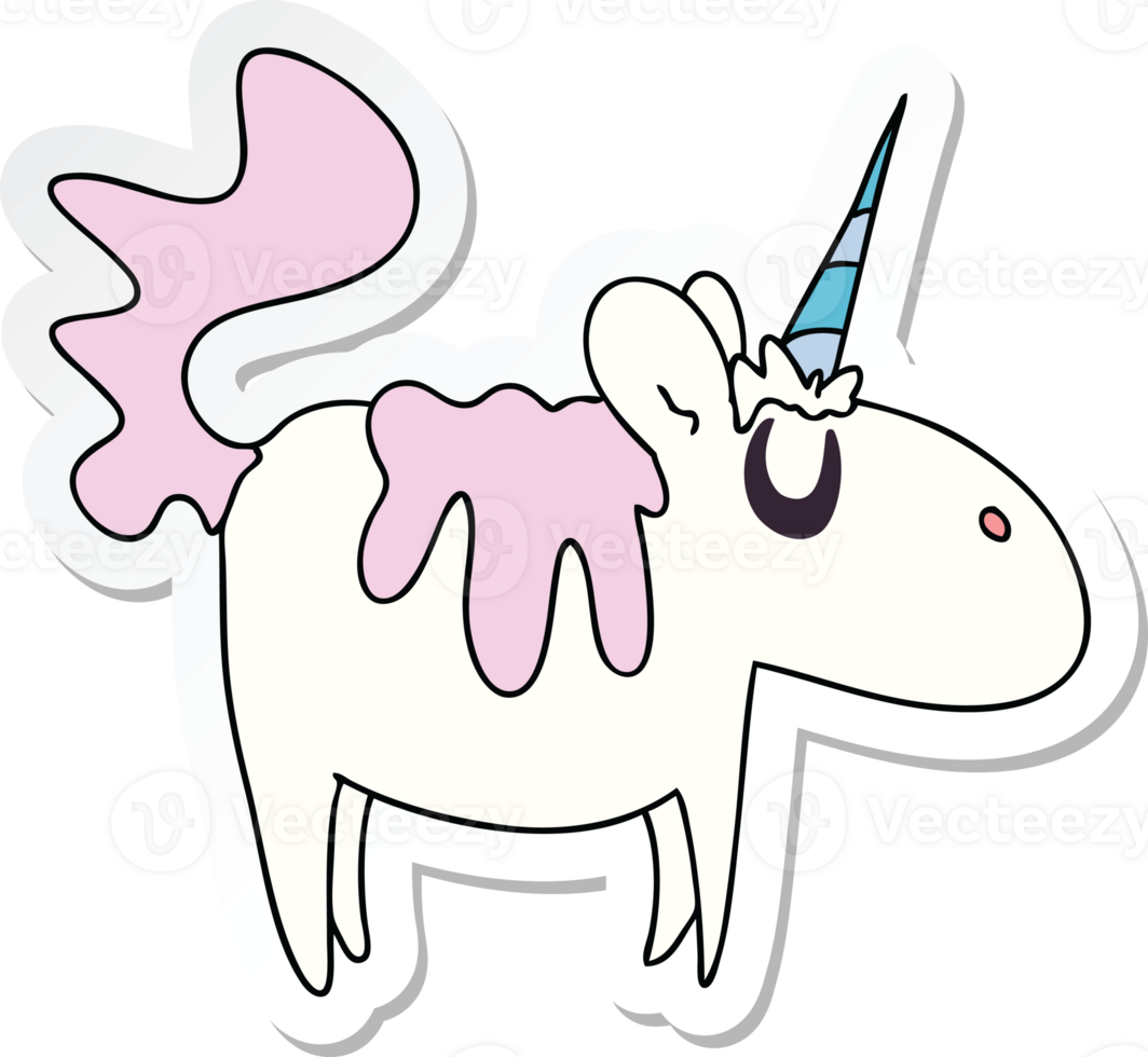 sticker of a quirky hand drawn cartoon unicorn png