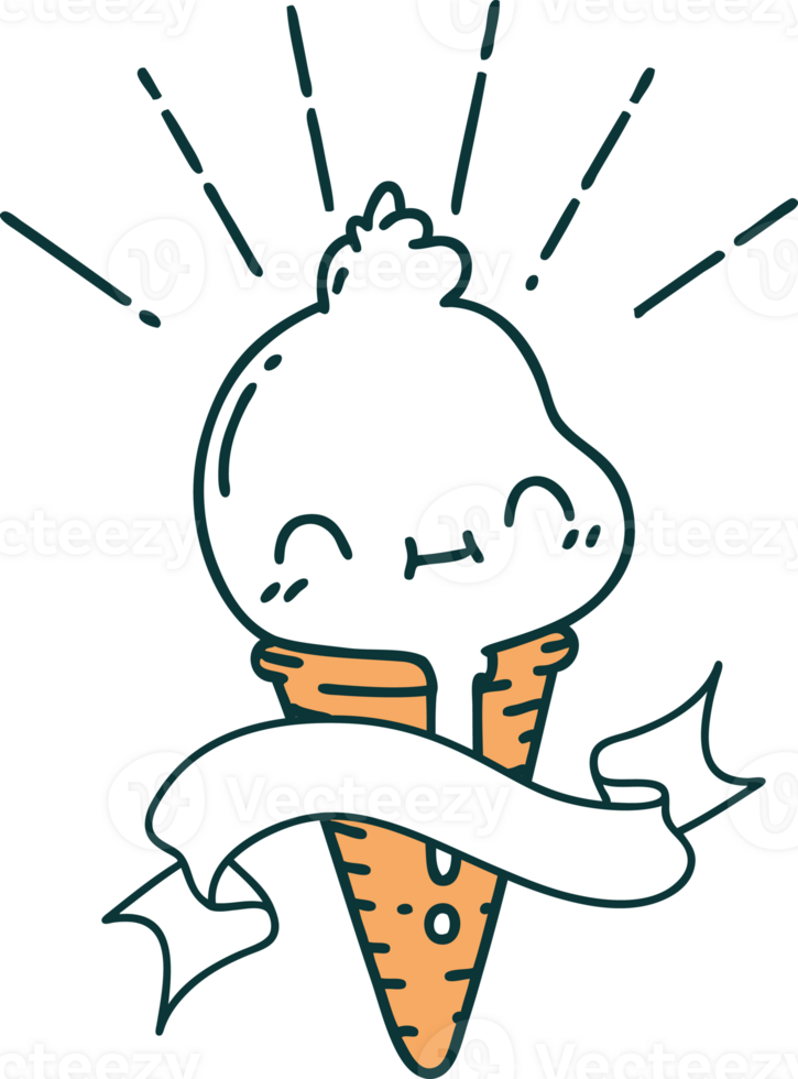 scroll banner with tattoo style ice cream character png