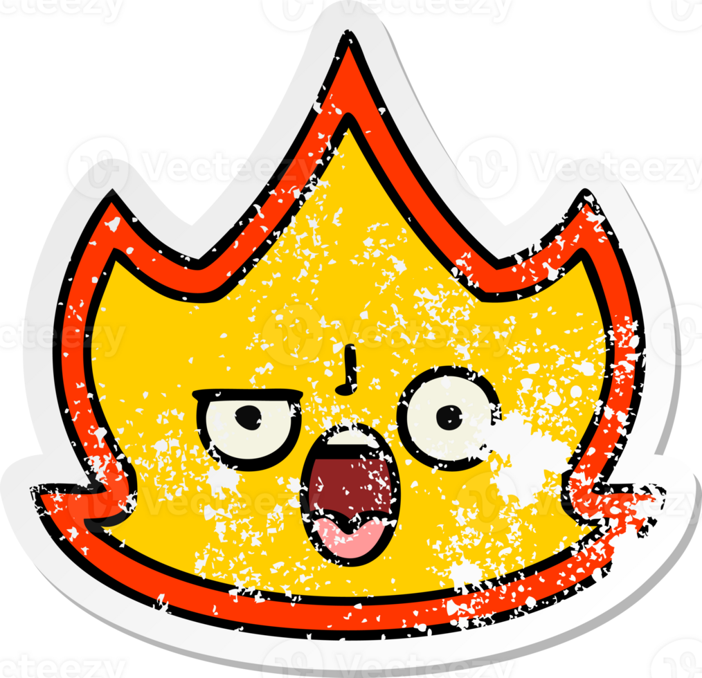 distressed sticker of a cute cartoon fire png