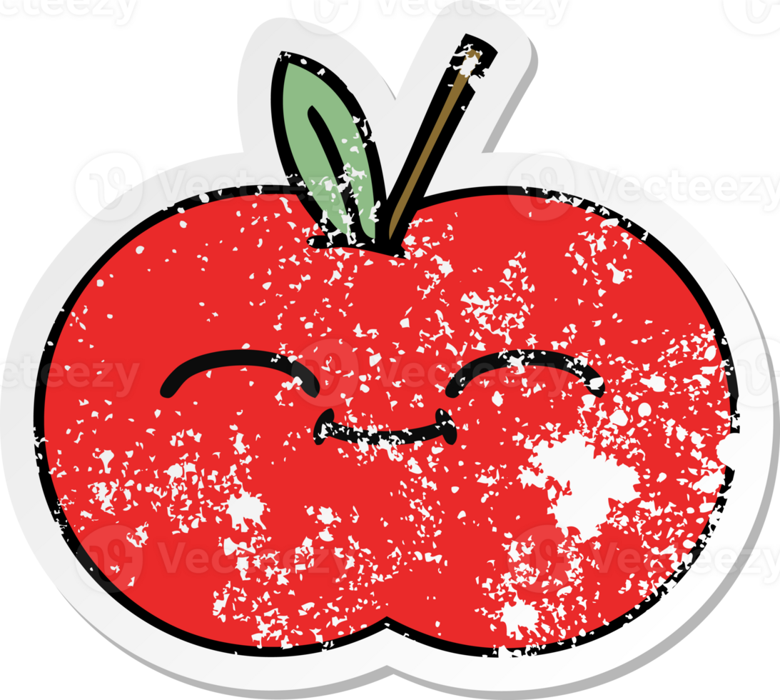 distressed sticker of a cute cartoon red apple png