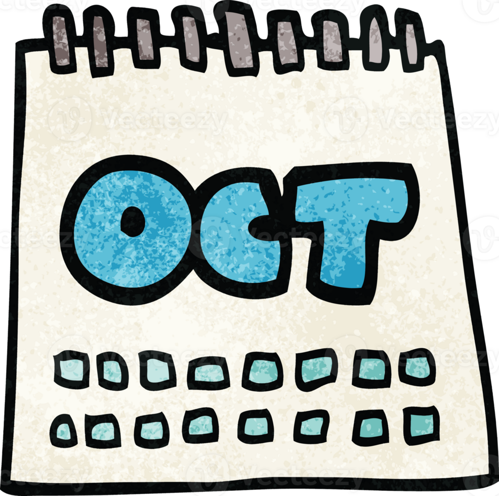 cartoon doodle calendar showing month of october png