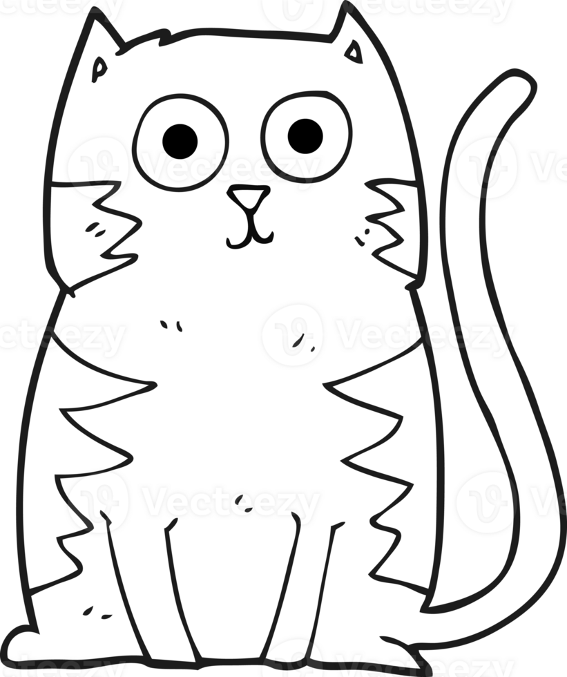 hand drawn black and white cartoon cat png