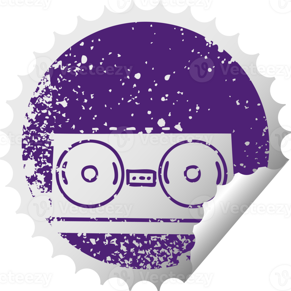 distressed circular peeling sticker symbol of a retro radio png