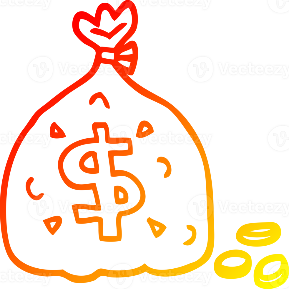warm gradient line drawing of a cartoon bag of money png