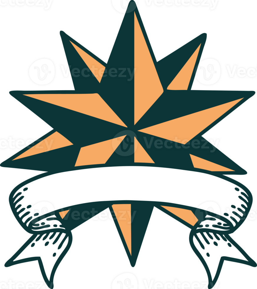 traditional tattoo with banner of a star png