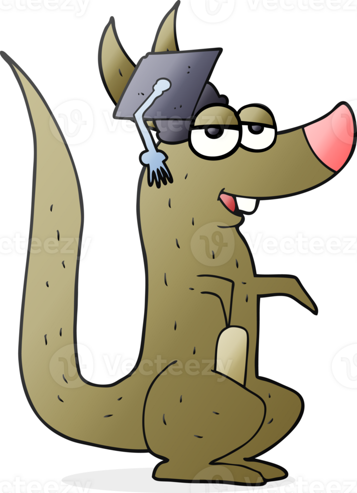 hand drawn cartoon kangaroo with graduation cap png