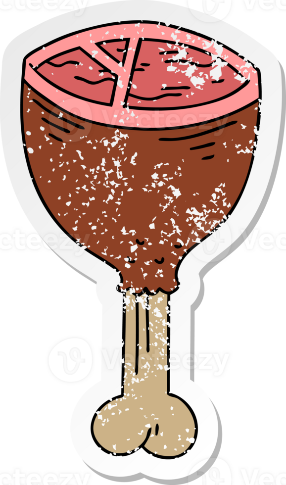 distressed sticker of a quirky hand drawn cartoon meat bone png