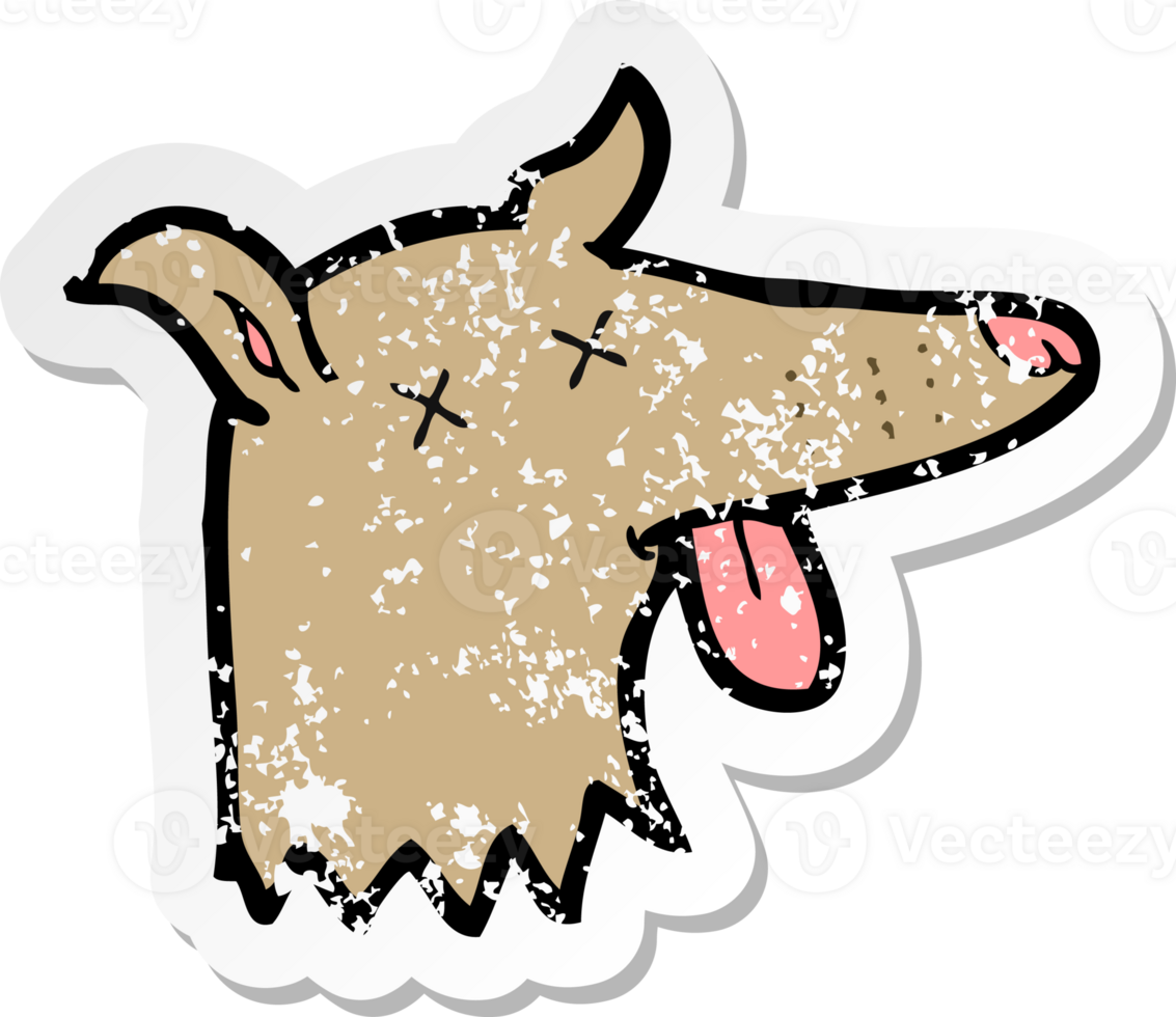 retro distressed sticker of a cartoon dead dog face png