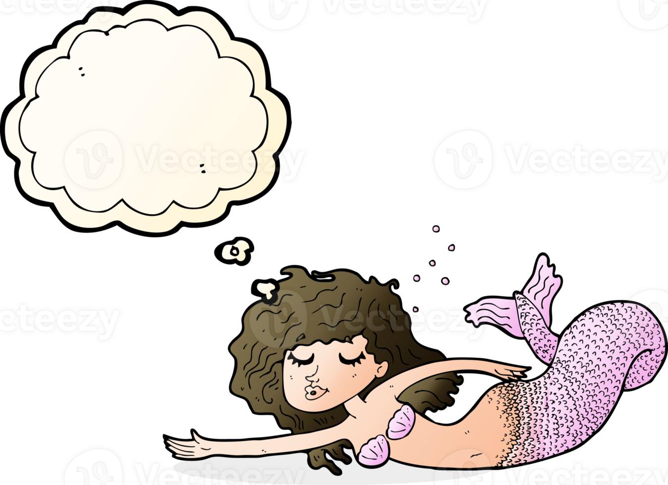 cartoon mermaid with thought bubble png