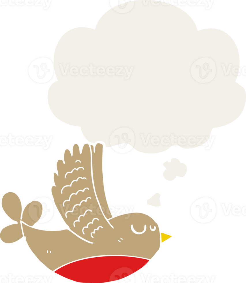 cartoon bird with thought bubble in retro style png