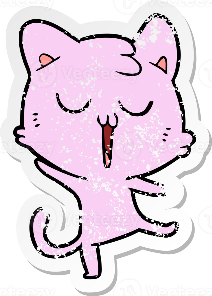 distressed sticker of a cartoon cat singing png