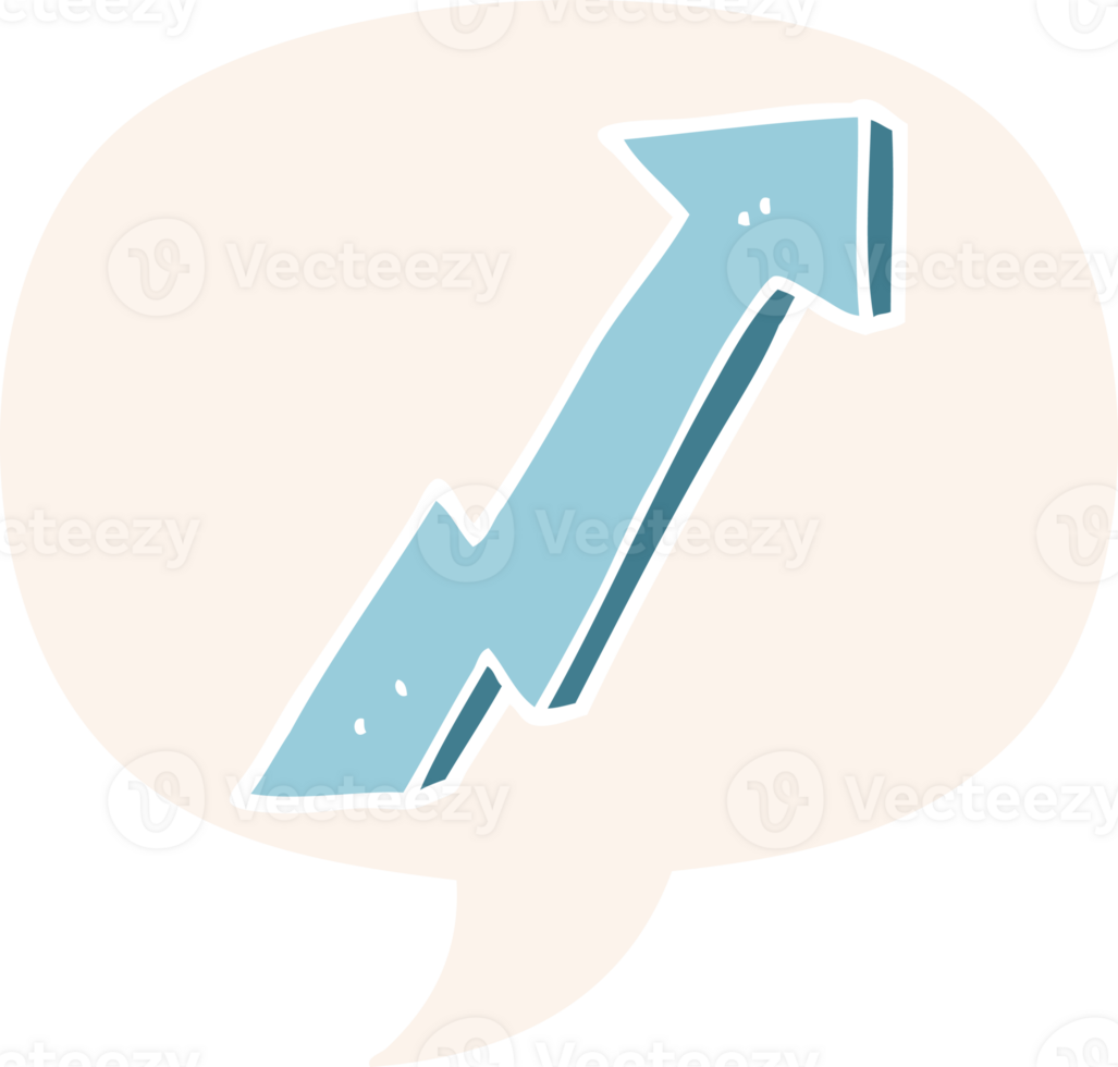 cartoon positive growth arrow with speech bubble in retro style png