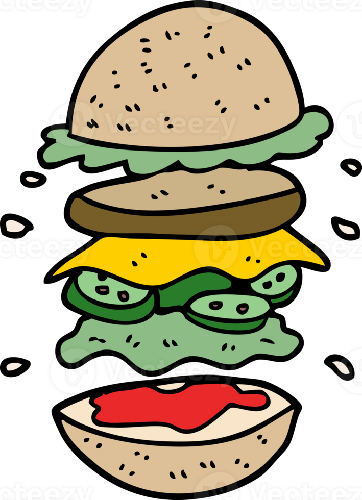 cartoon doodle huge burger png