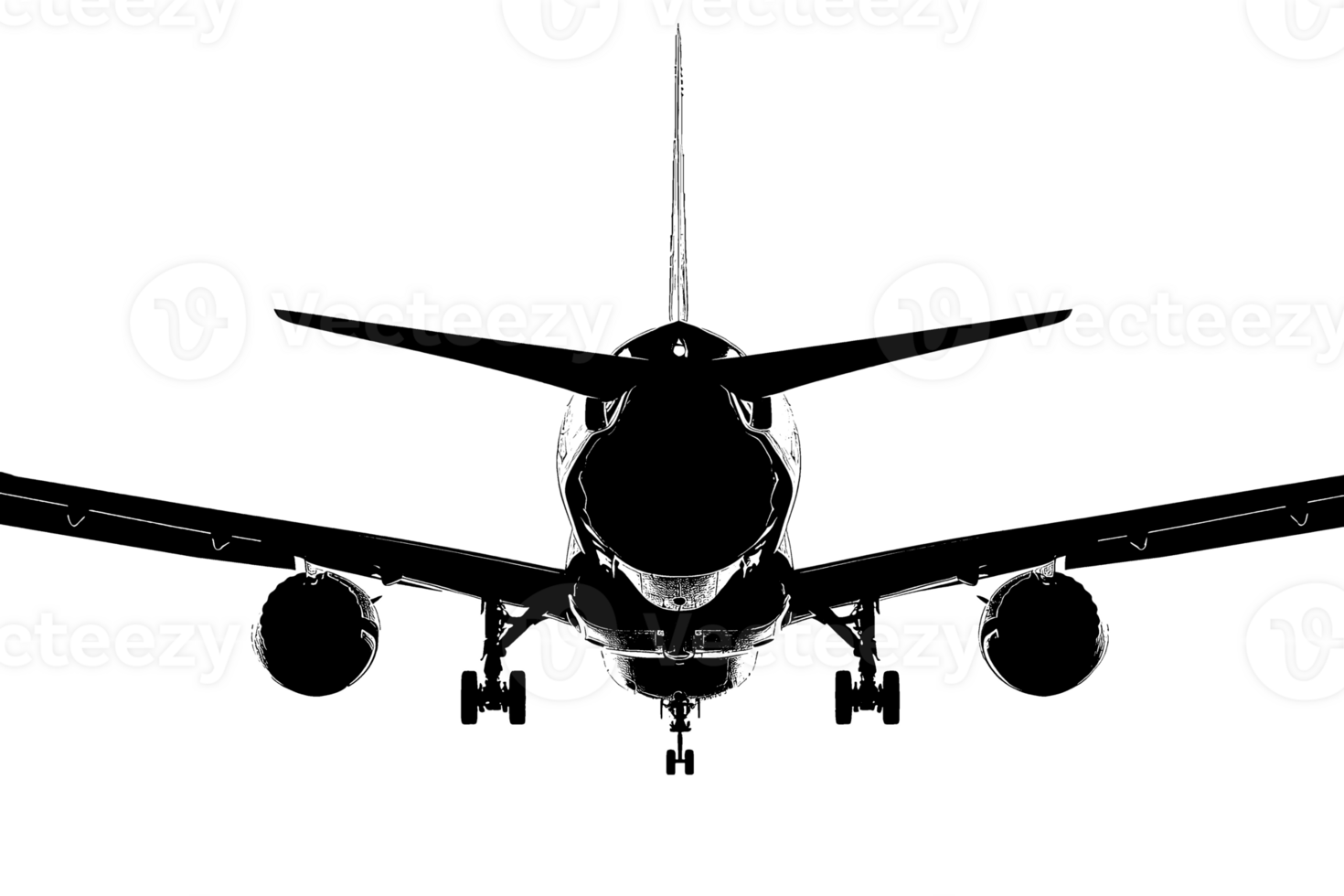 Silhouette outline of a passenger aircraft. AI generate png