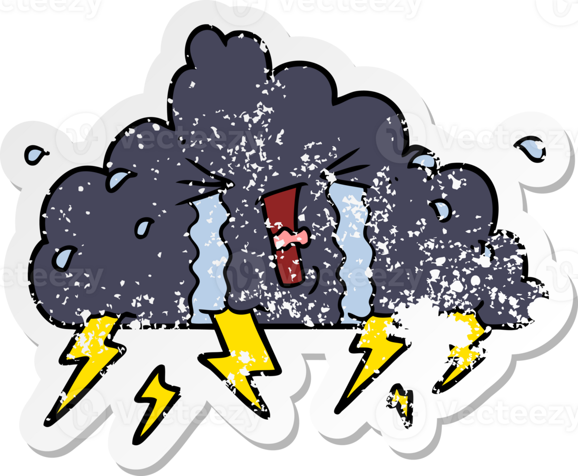distressed sticker of a cartoon thundercloud png