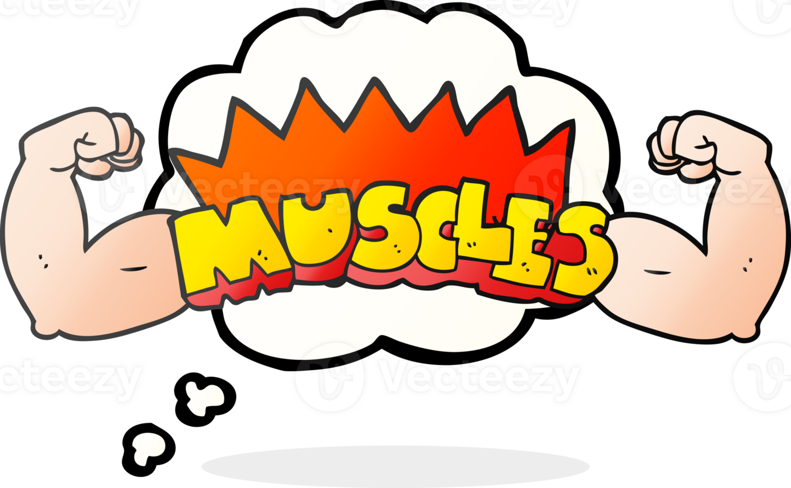 hand drawn thought bubble cartoon muscles symbol png