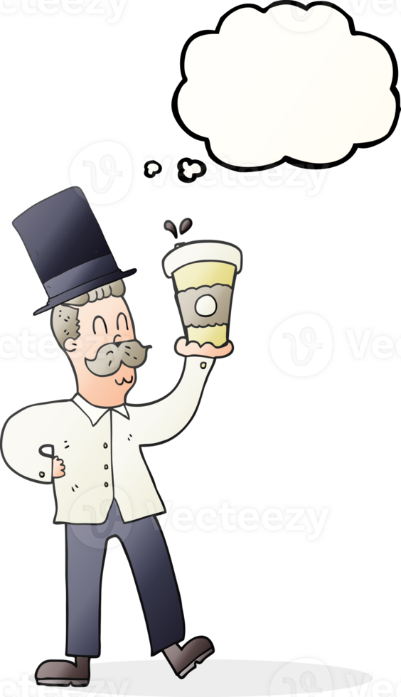 hand drawn thought bubble cartoon man with coffee cup png