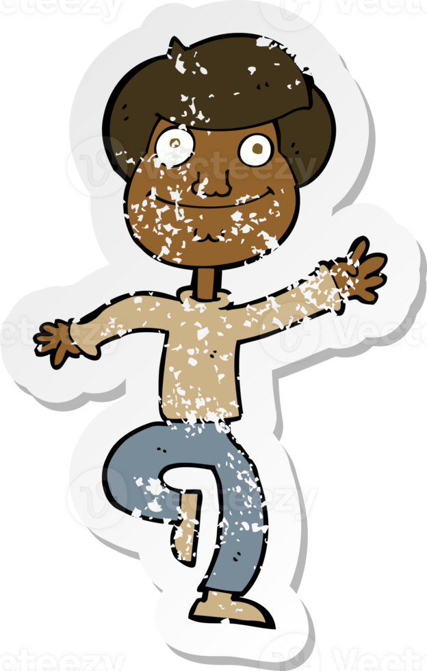 retro distressed sticker of a cartoon dancing man png