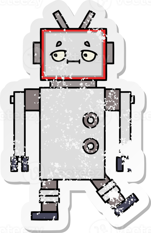 distressed sticker of a cute cartoon robot png