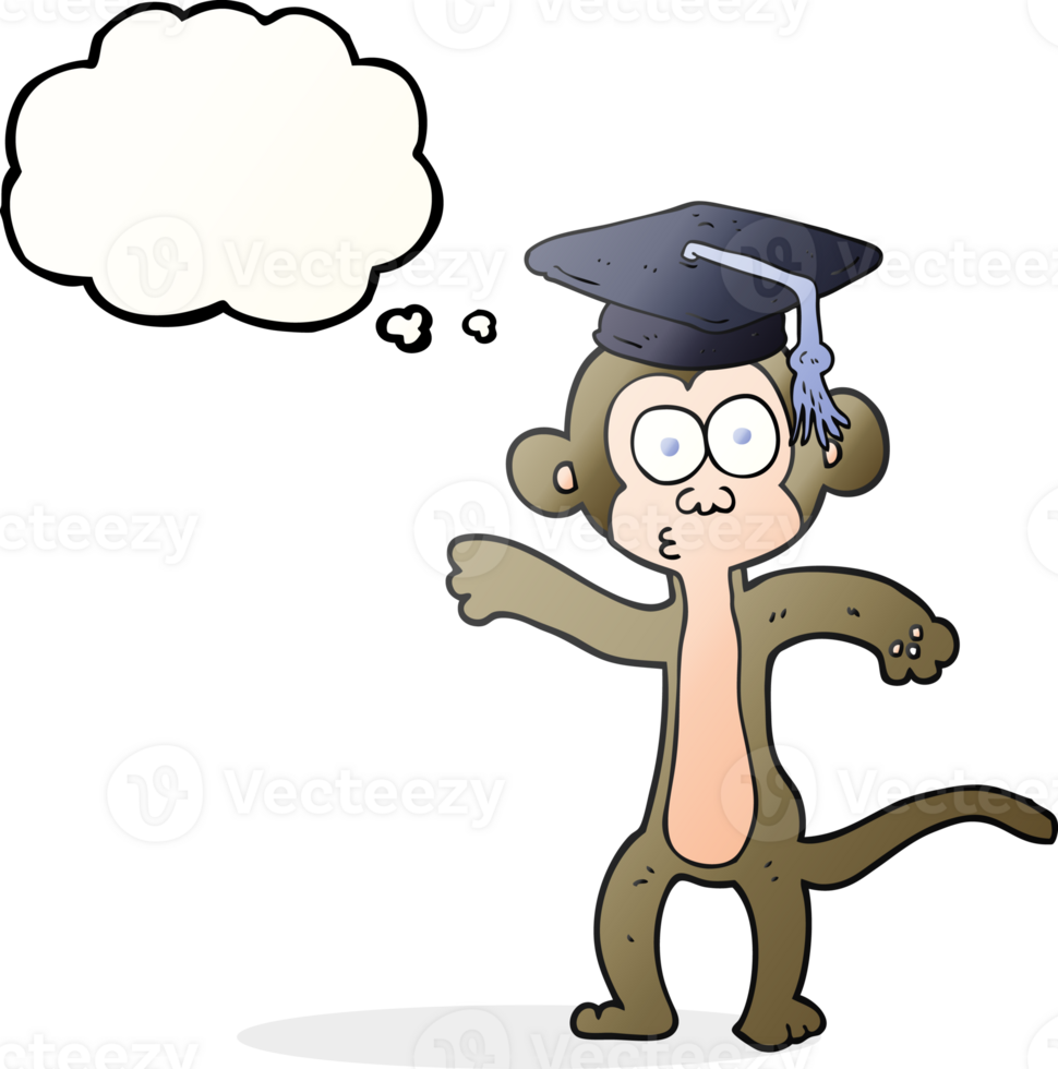 hand drawn thought bubble cartoon graduate monkey png