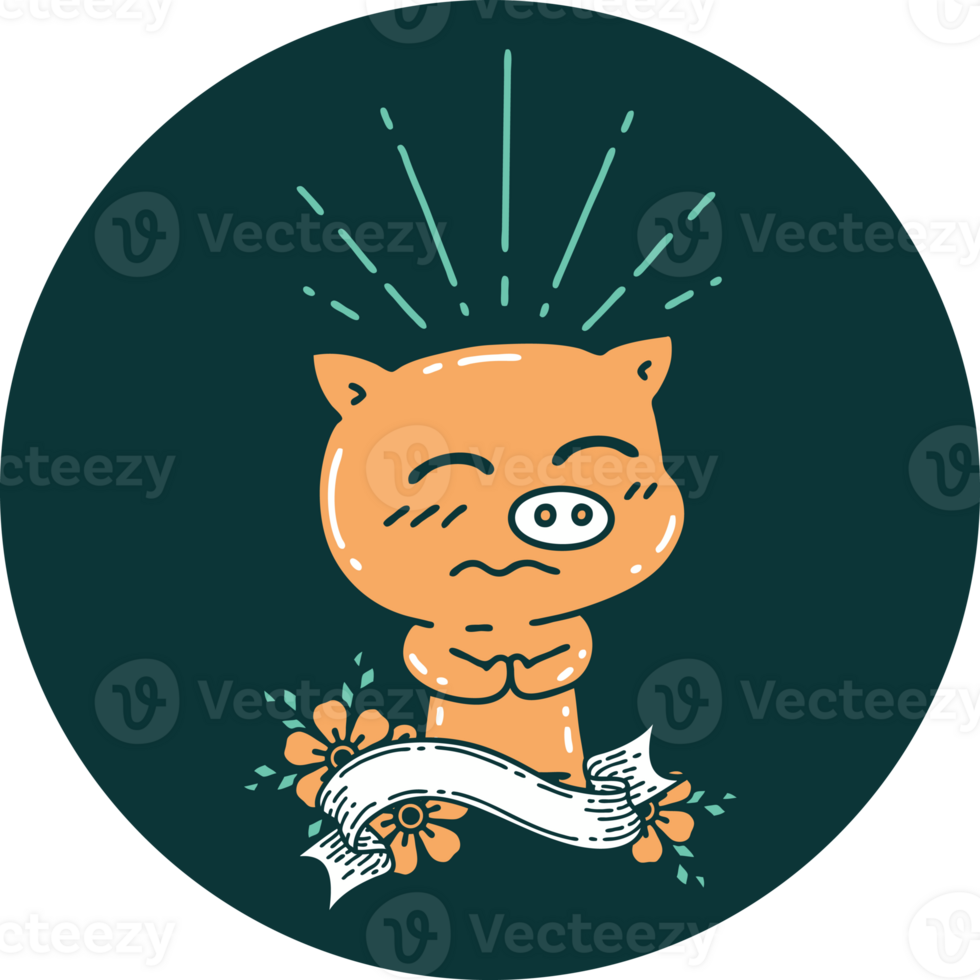 icon of a tattoo style nervous pig character png
