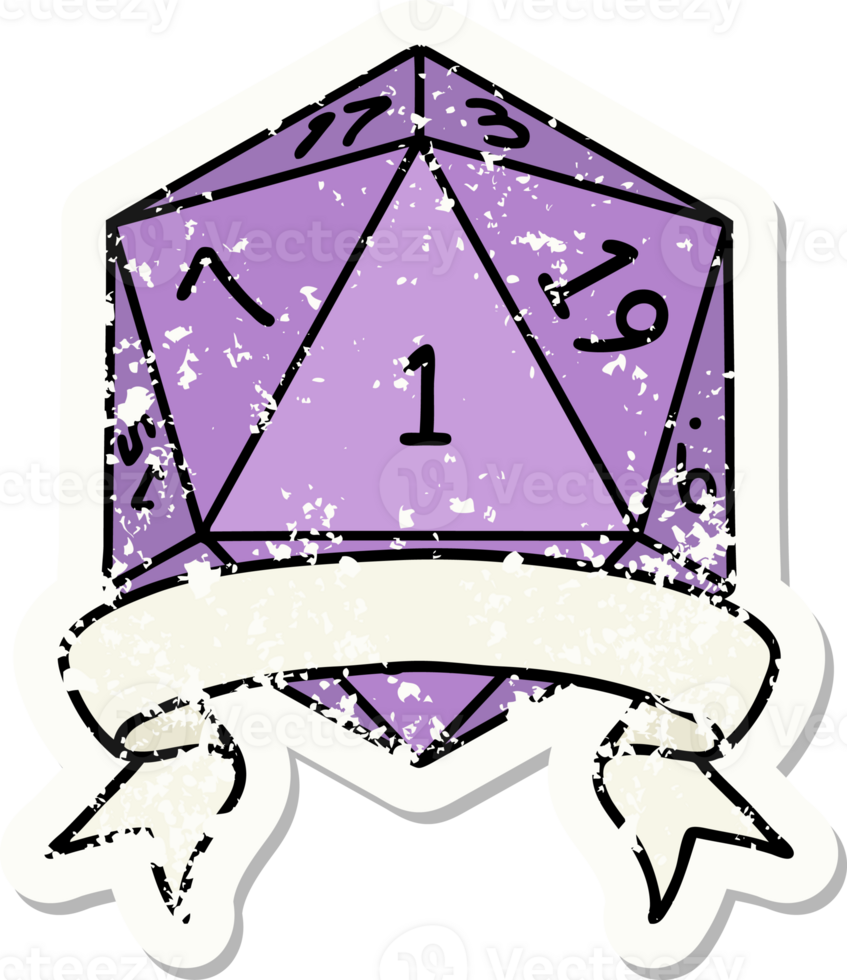 Retro Tattoo Style natural one d20 dice roll png