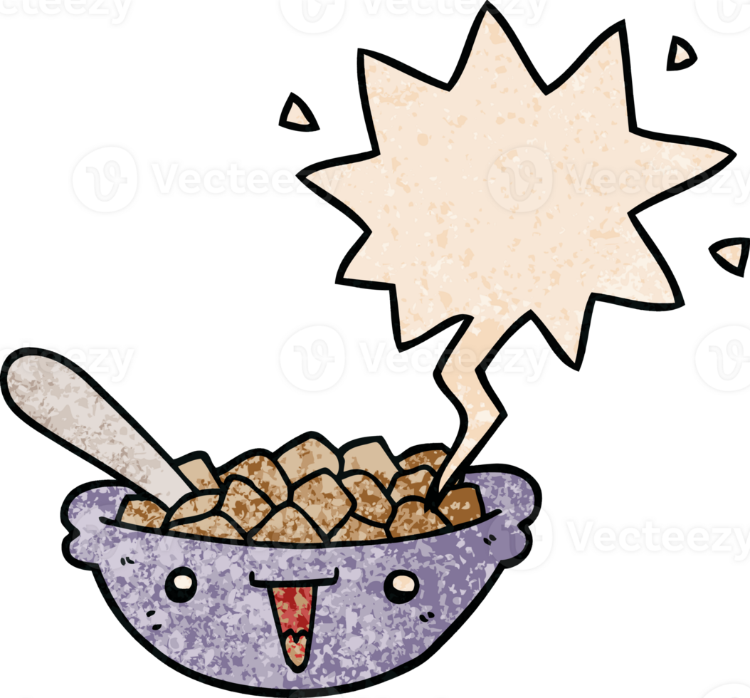 cute cartoon bowl of cereal with speech bubble in retro texture style png