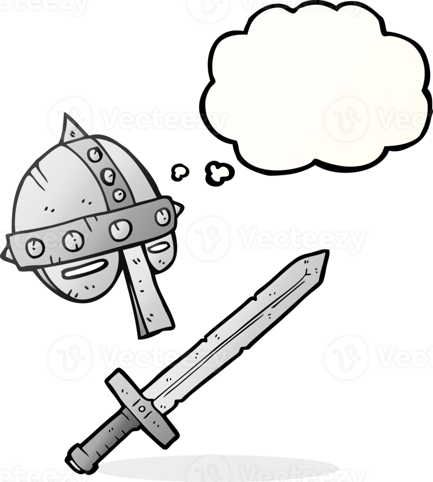 hand drawn thought bubble cartoon medieval helmet png
