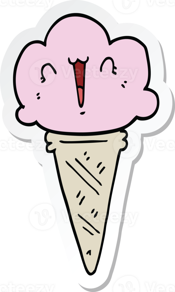 sticker of a cartoon ice cream with face png