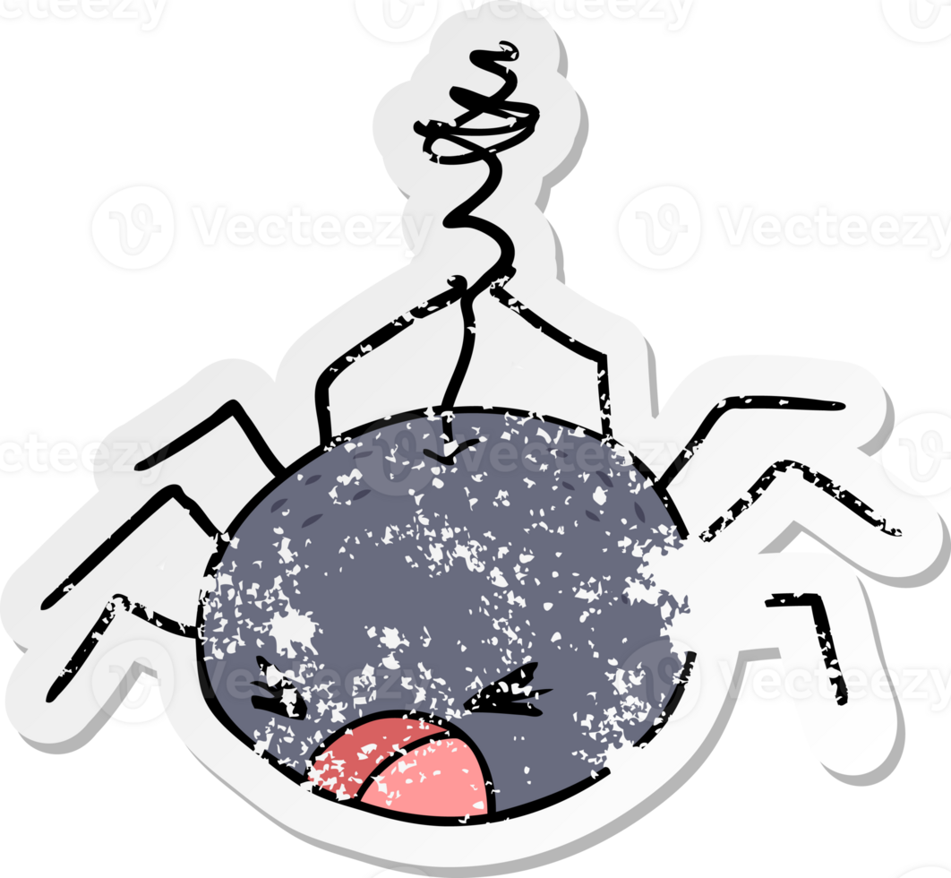 distressed sticker of a cartoon spider png