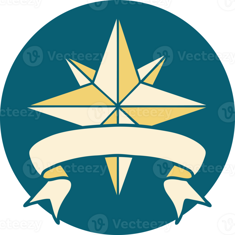 tattoo style icon with banner of a star png