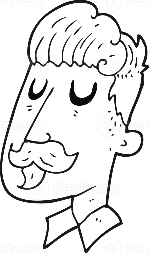 hand drawn black and white cartoon man with mustache png