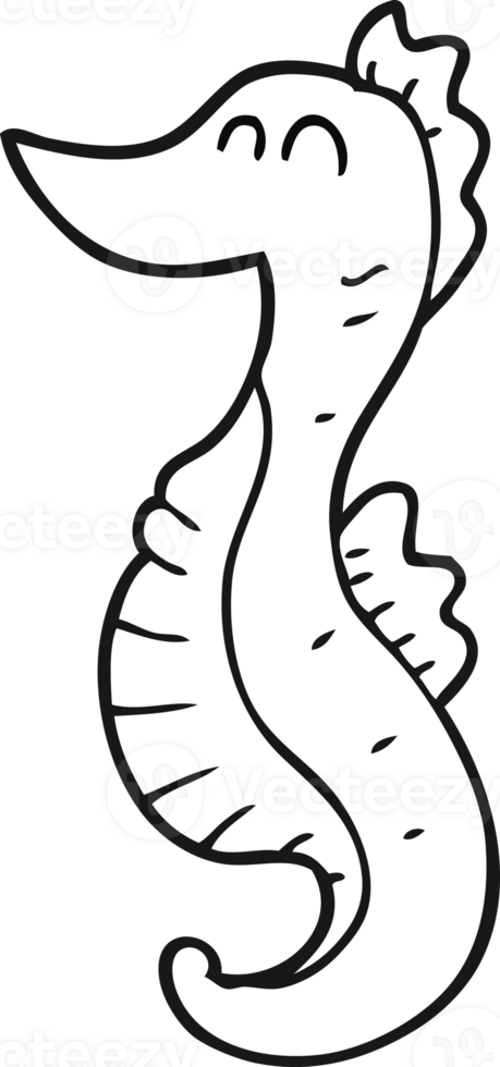 hand drawn black and white cartoon seahorse png