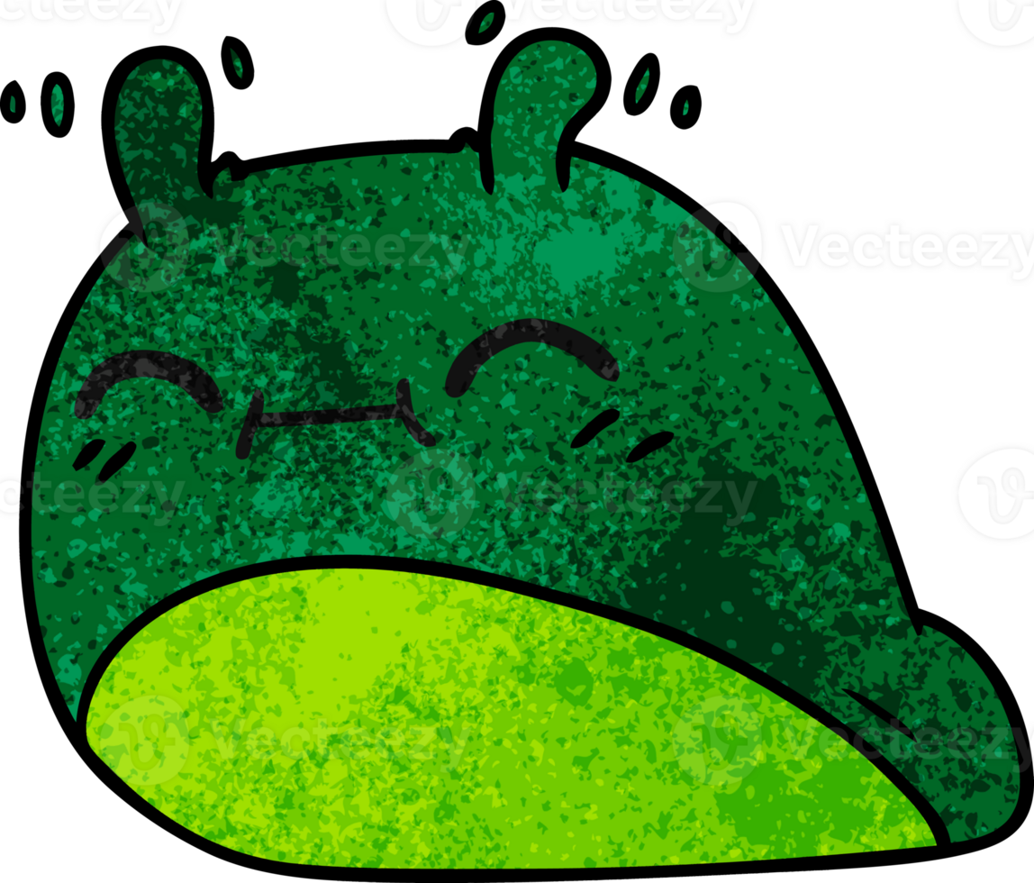 hand drawn textured cartoon of a happy kawaii slug png
