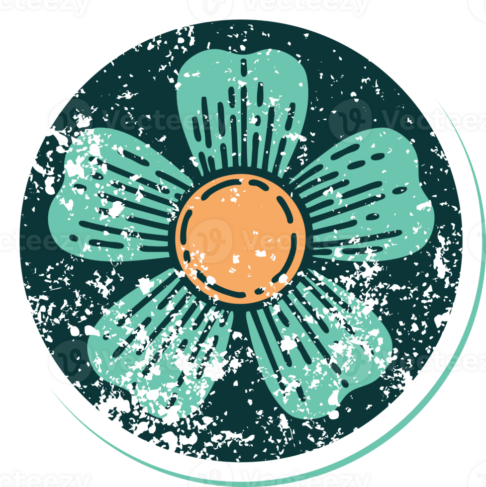 iconic distressed sticker tattoo style image of a flower png