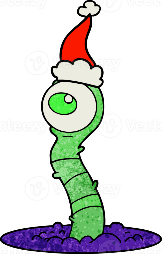 hand drawn textured cartoon of a alien swamp monster wearing santa hat png