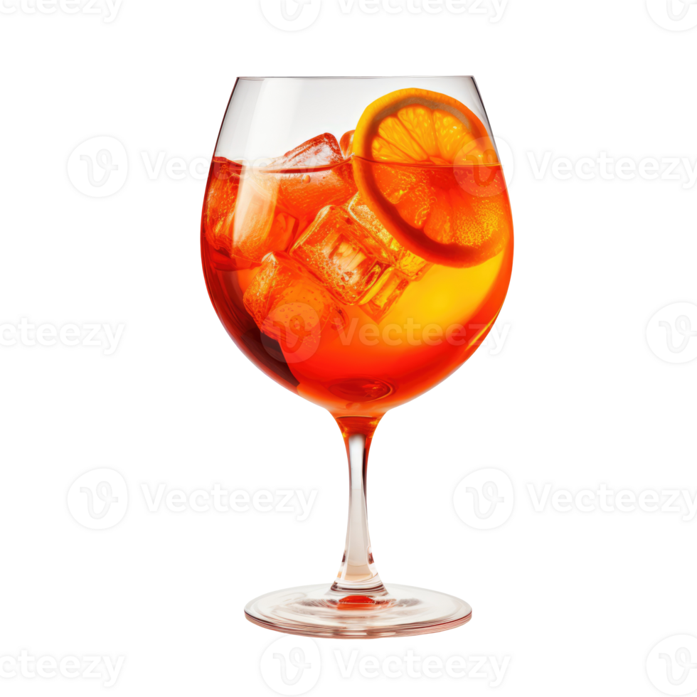 Realistic Aperol Spritz cocktail in the glass with slice of orange and ice cubes, isolated on transparent background png