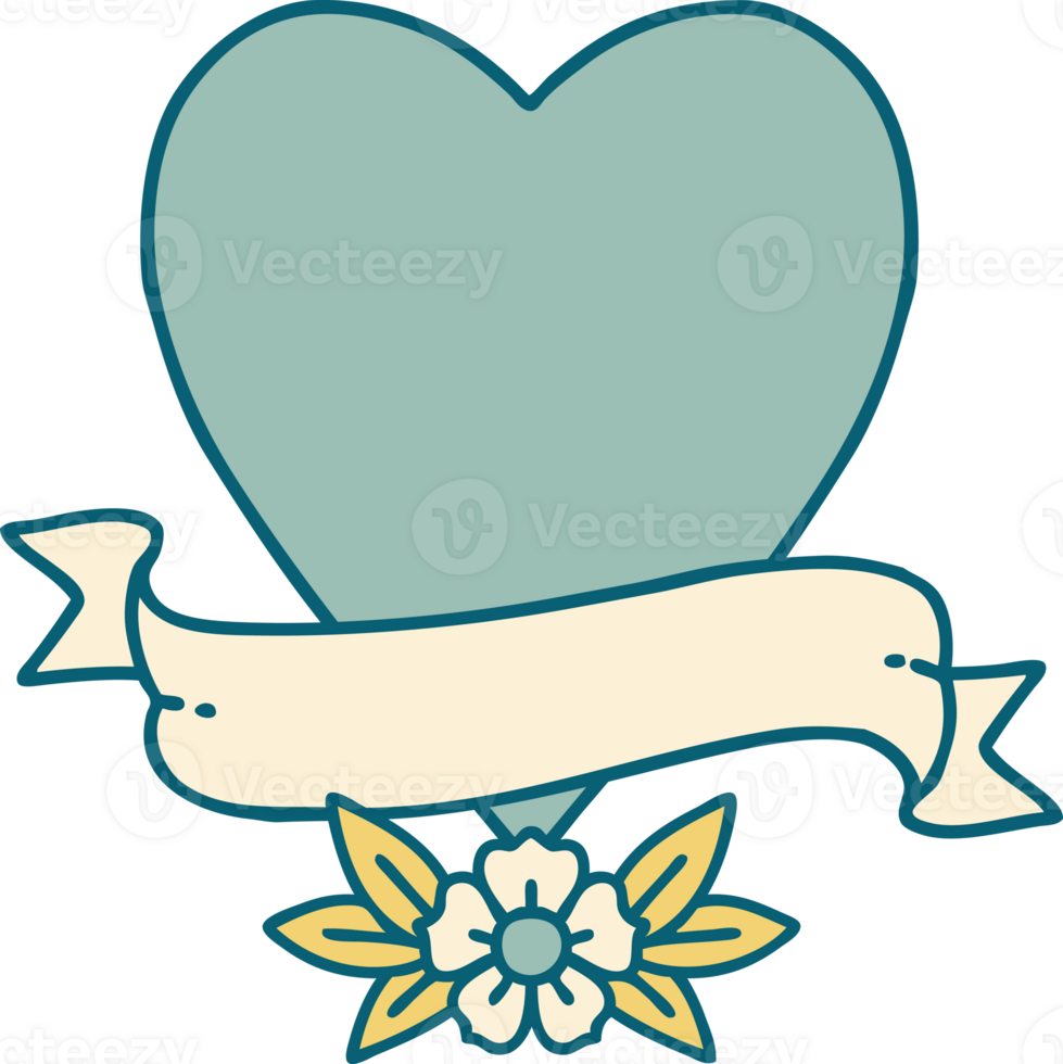 iconic tattoo style image of a heart and banner png