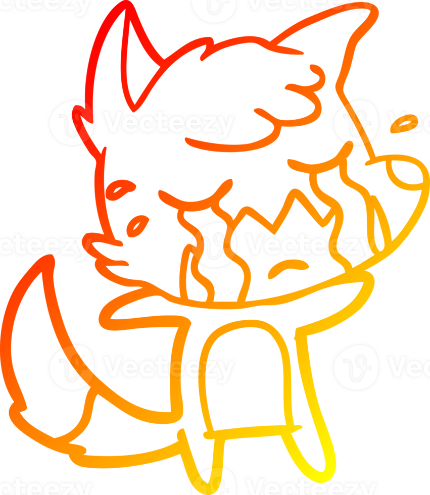 warm gradient line drawing of a crying fox cartoon png