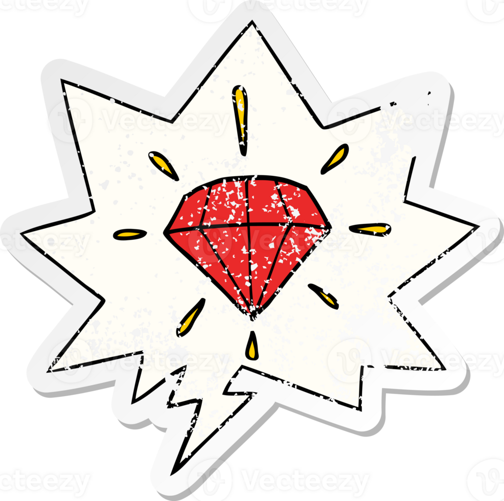 cartoon tattoo diamond with speech bubble distressed distressed old sticker png