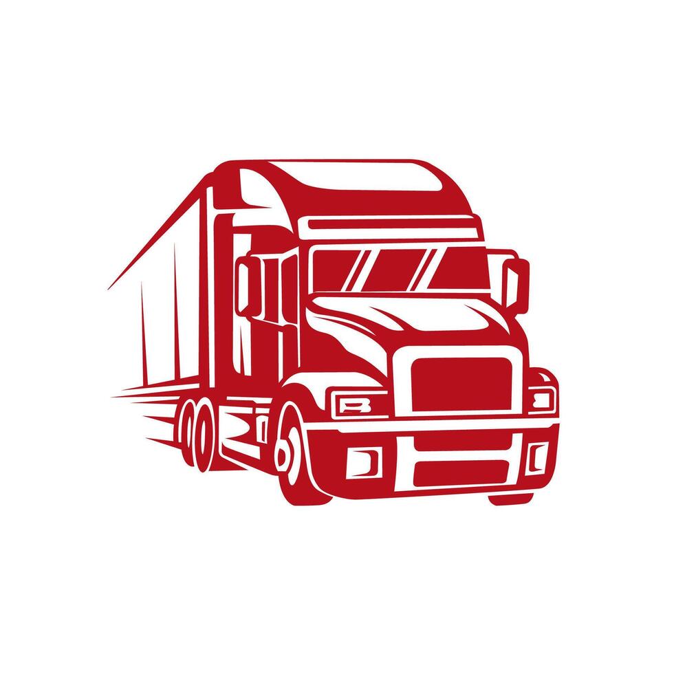 Illustration of a truck with a transport trailer on a white background. Red color. Suitable for logistics, shipping, transportation and cargo concepts. vector
