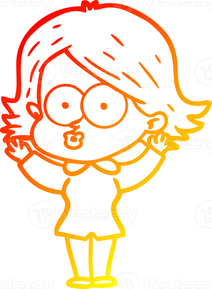 warm gradient line drawing of a cartoon girl pouting png