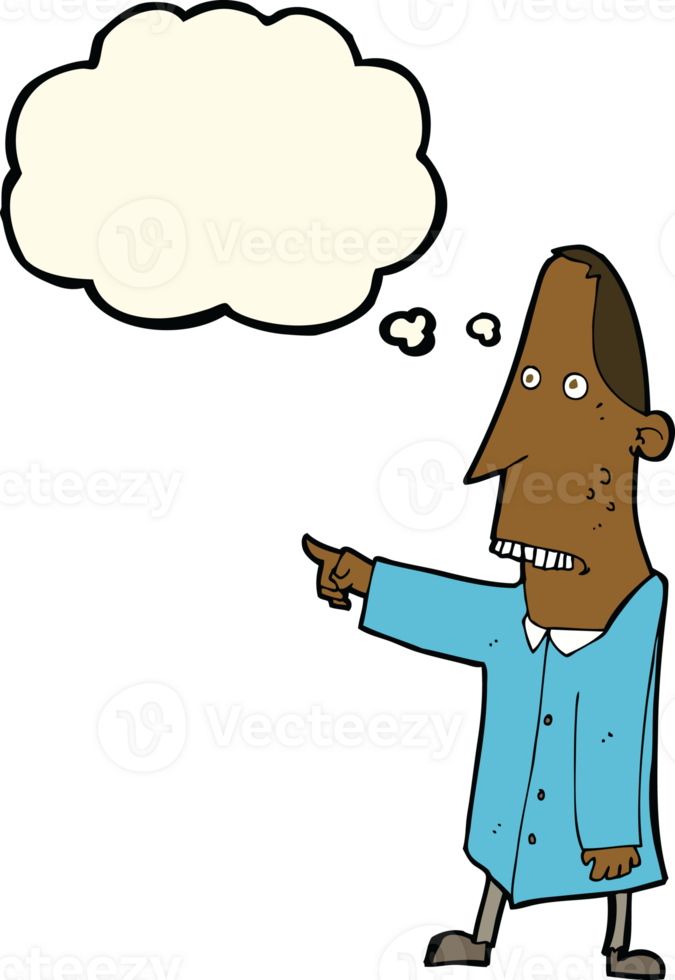 cartoon ugly man pointing with thought bubble png