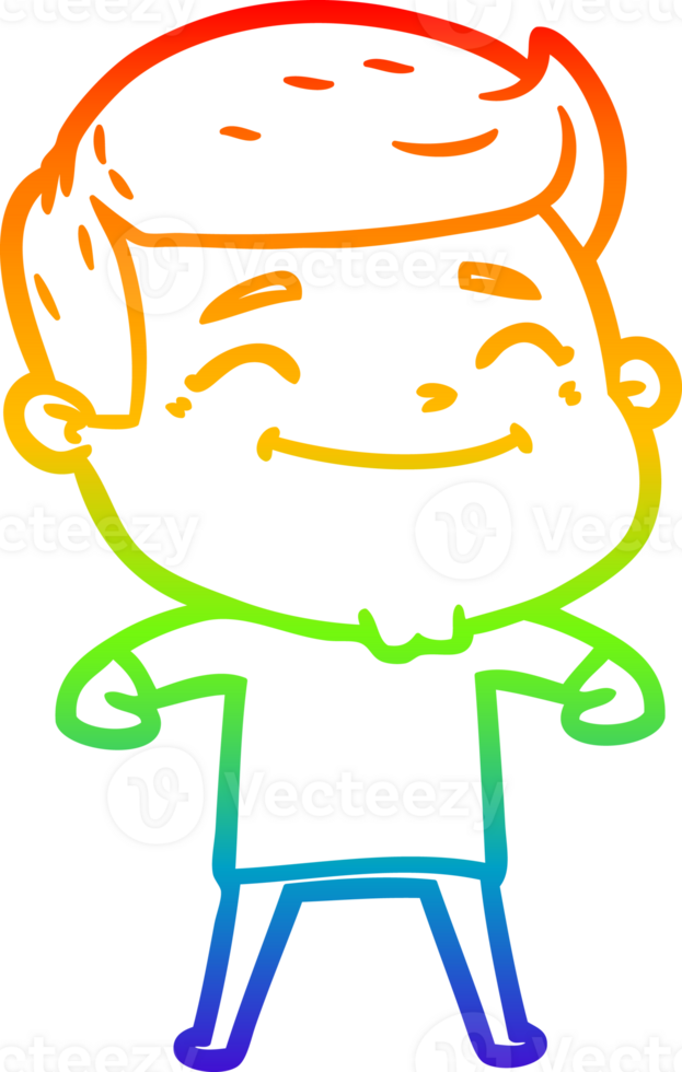 rainbow gradient line drawing of a happy cartoon man png