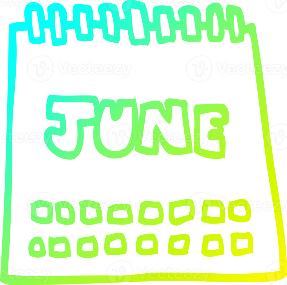 cold gradient line drawing of a cartoon calendar showing month of june png