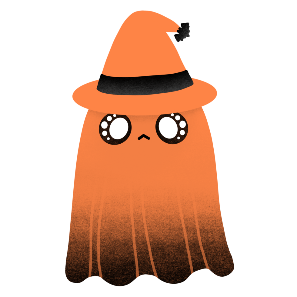 Cute Ghost With Wearing Witch Hat Cartoon illustration For Halloween Festival Decoration png