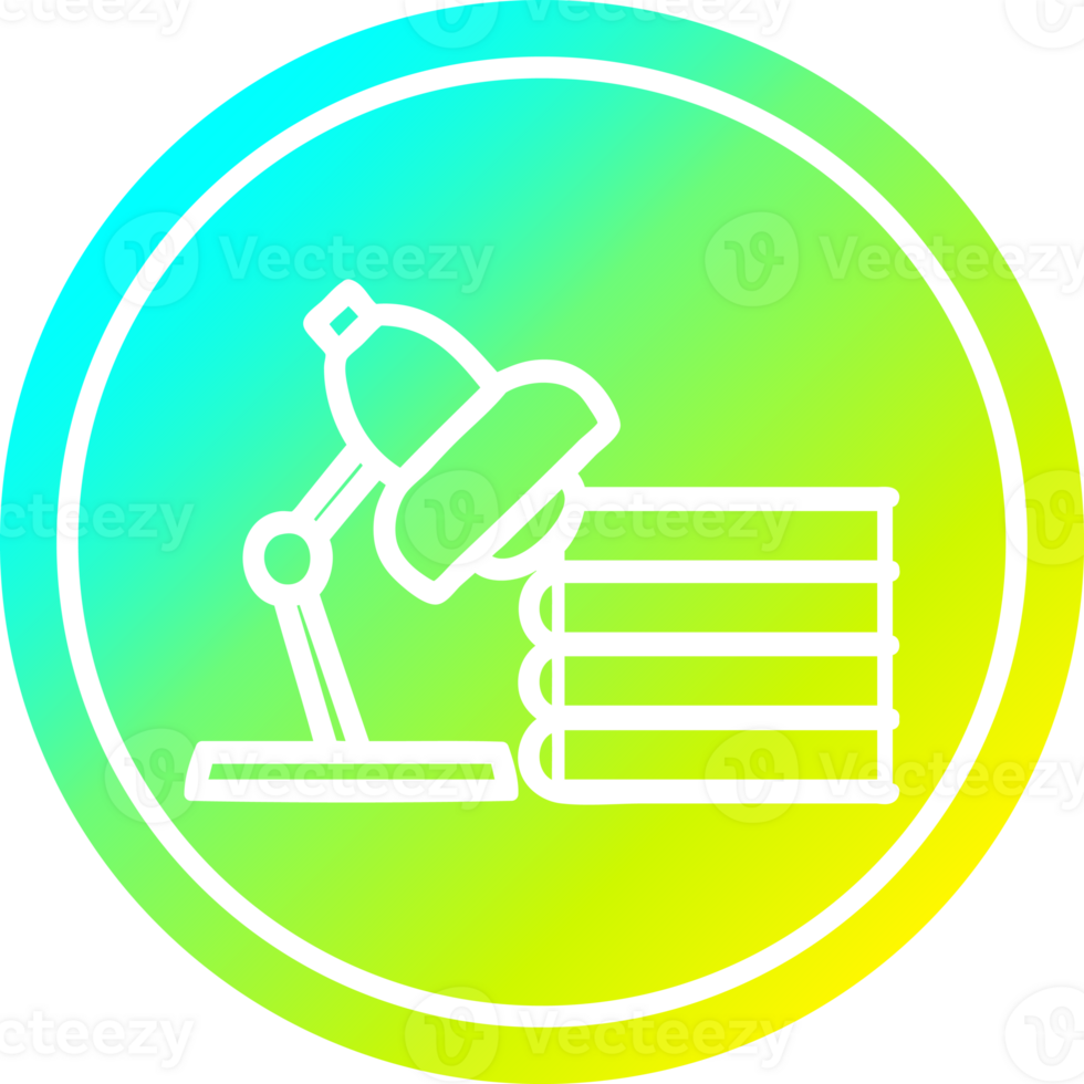 lamp and study books circular icon with cool gradient finish png