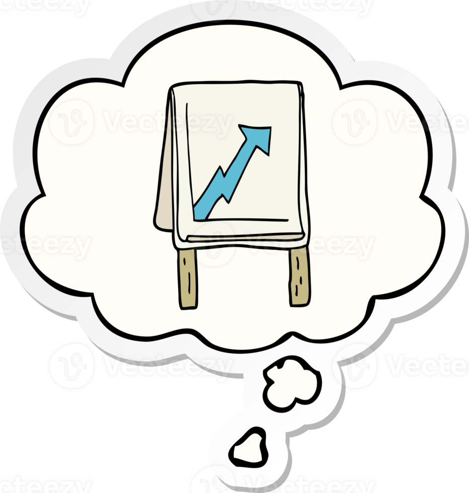 cartoon business chart with arrow with thought bubble as a printed sticker png